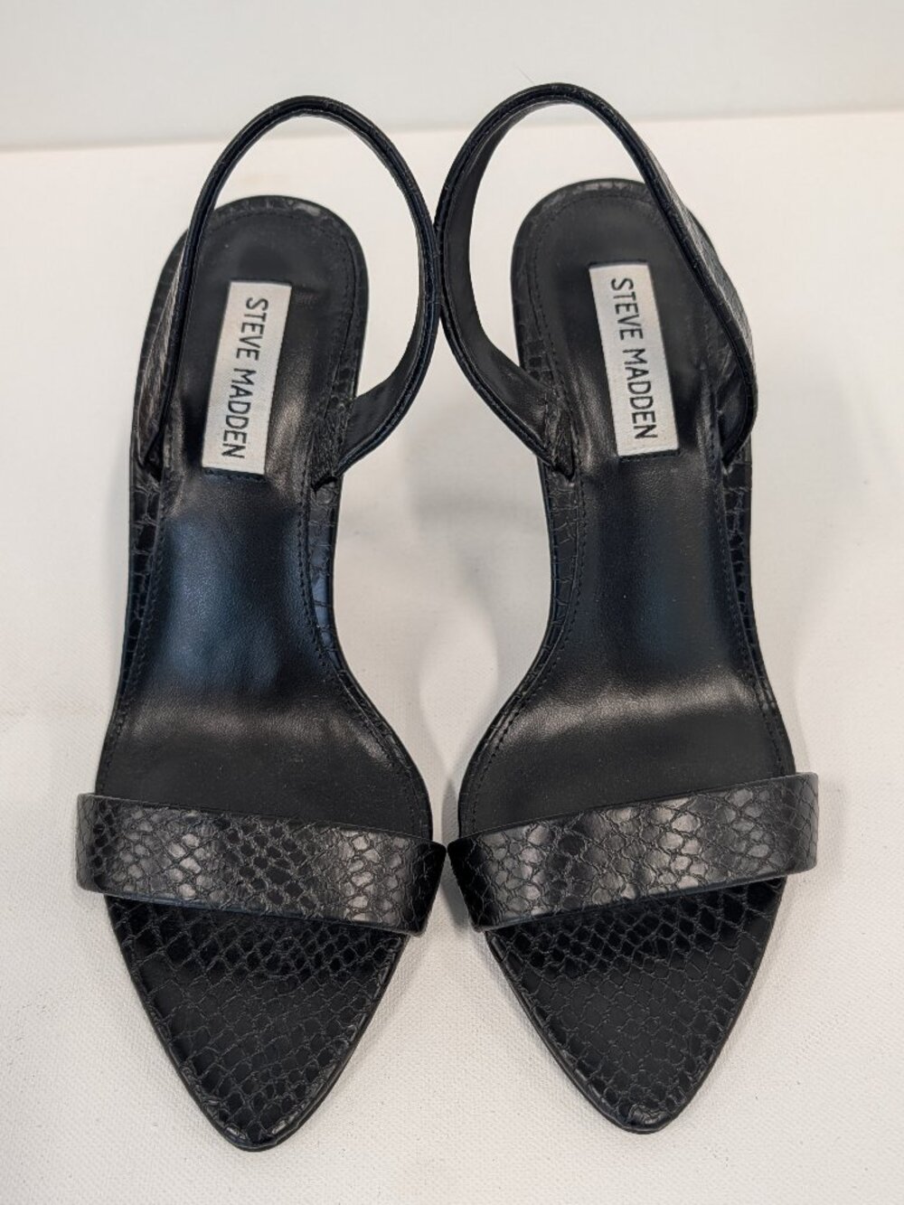 BRAND NEW Steve Madden Black Snake Print Pointed Toe Slingback Heels – Size 8.5